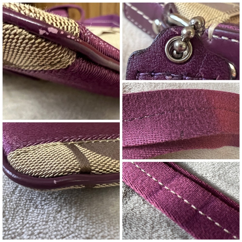 Coach Signature Swingpack Crossbody Shoulder Handbag Purse Purple Brown Canvas - Picture 8 of 8